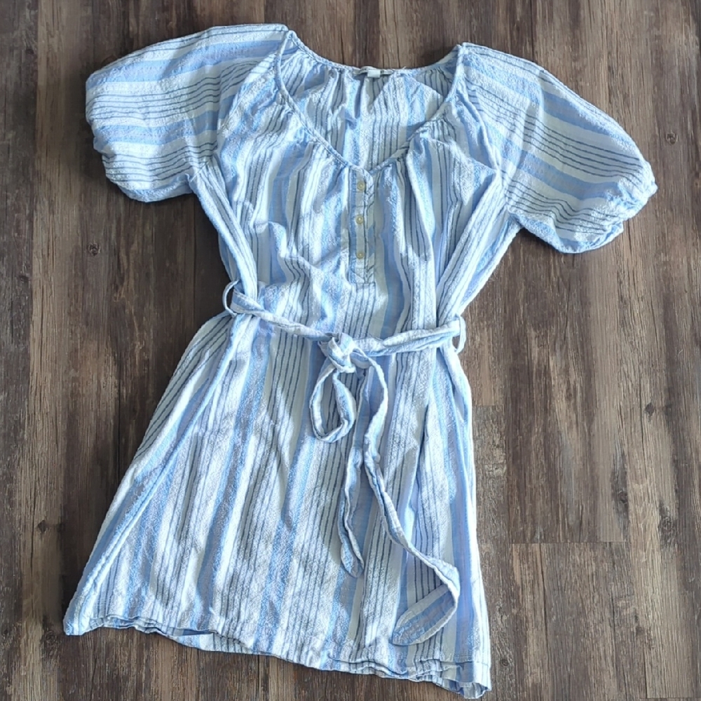 Striped Blue and White Dress with Belt